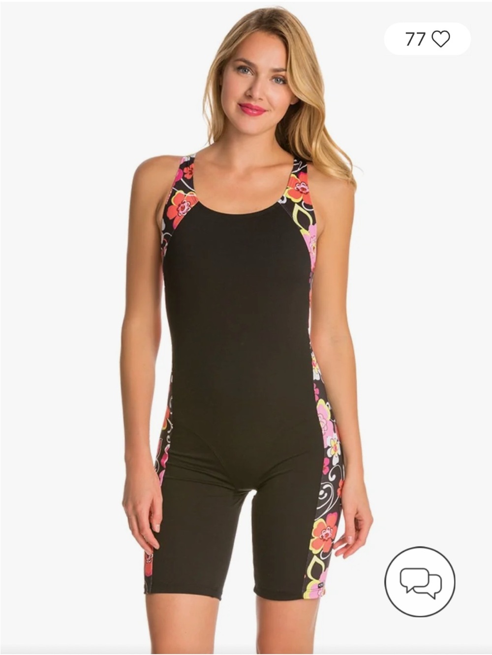 Black Floral-Trim Women's One-Piece Swim Suit EQ-Swimwear
